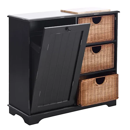Wicker Basket Storage Table with Waste Compartment